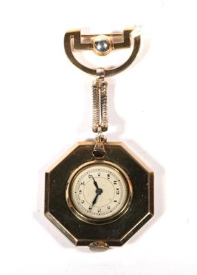 Lot 535 - A lady's Art Deco rolled gold fob watch with attached brooch/chain