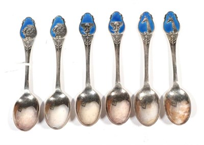 Lot 549 - A set of six silver and enamel Kruger National Park teaspoons, Th. Marthinsen, stamped...