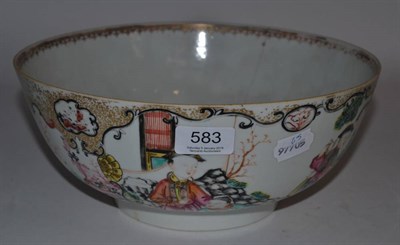 Lot 583 - An 18th century Chinese polychrome decorated bowl, diameter 28cm (a.f.)