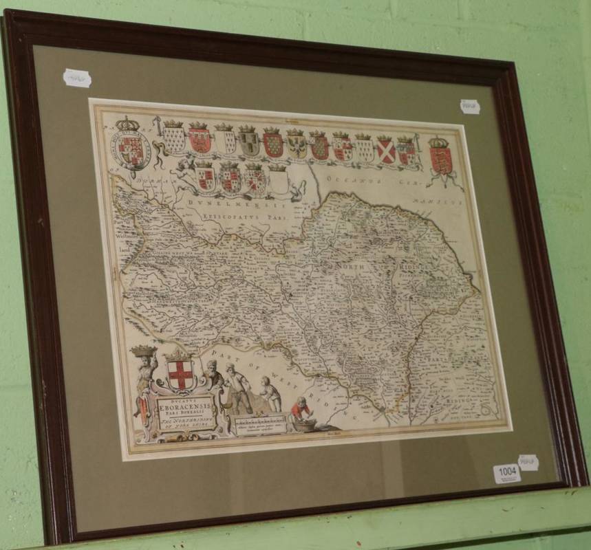 Lot 1004 - ~ Unnamed 'Ducatus Eboracensis Pars Borealis', hand coloured map, 39cm by 51cm