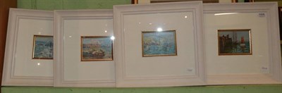 Lot 1006 - ~ H.B. (20th century) Four coastal views, initialled, oil on board 9.5cm by 13.5cm (4)