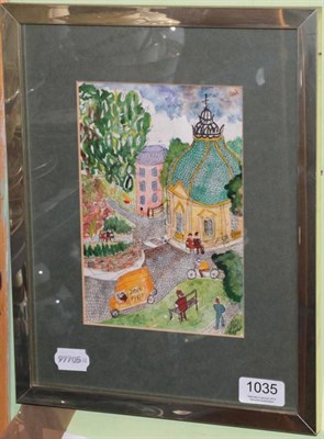 Lot 1035 - Lois Bygrave (1915-1996) ''The Pump Room Harrogate'', signed, pen, ink and watercolour, 20cm by...
