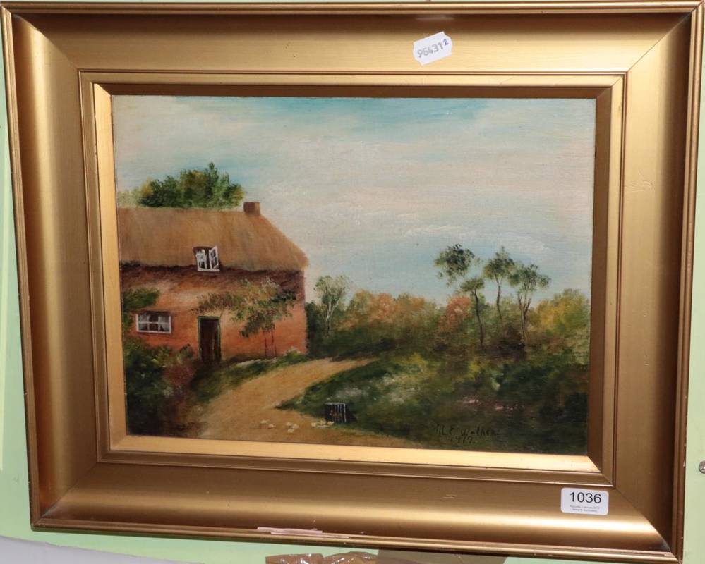 Lot 1036 - M.E Walker (20th century) Country Cottage, signed and dated 1919, oil on board, 30cm by 40cm