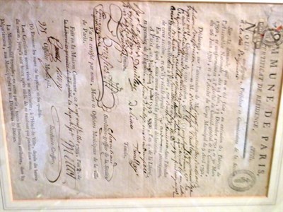 Lot 1038 - 'Commune de Paris - Certificat de Residence 1793', signed by various officials, framed and...