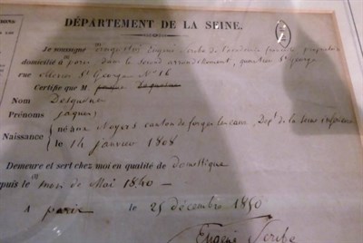 Lot 1038 - 'Commune de Paris - Certificat de Residence 1793', signed by various officials, framed and...