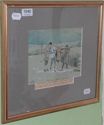 Lot 1040 - ~ Cuthbert Bradley (1861-1943) 'The Steeple Chase Committee', inscribed, watercolour, heightened in