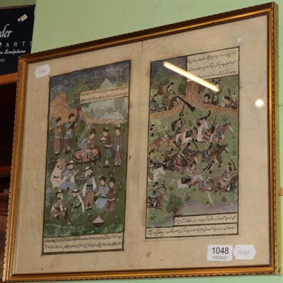 Lot 1048 - ~ Mughal School (18th century) Two leaves from illustrated manuscript, double sided, frame