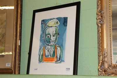 Lot 1058 - Adam King (contemporary), Fisherman, signed, pen, ink and watercolour, 29cm by 20cm