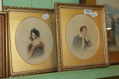 Lot 1064 - English school (19th/20th century) Portrait of a young gentleman and a young lady, watercolour,...
