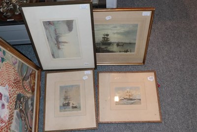 Lot 1088 - F Miller, (19th/20th century), North Eastern shipping scene, signed watercolour; together with...