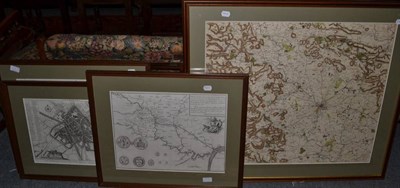 Lot 1091 - ~ A large framed map of York and environs, 61cm by 72cm; with four others (5)