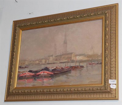 Lot 1097 - ~ Jules Ribeaucourt (1866-1932) Continental river view, signed, oil on canvas, 36cm by 53cm