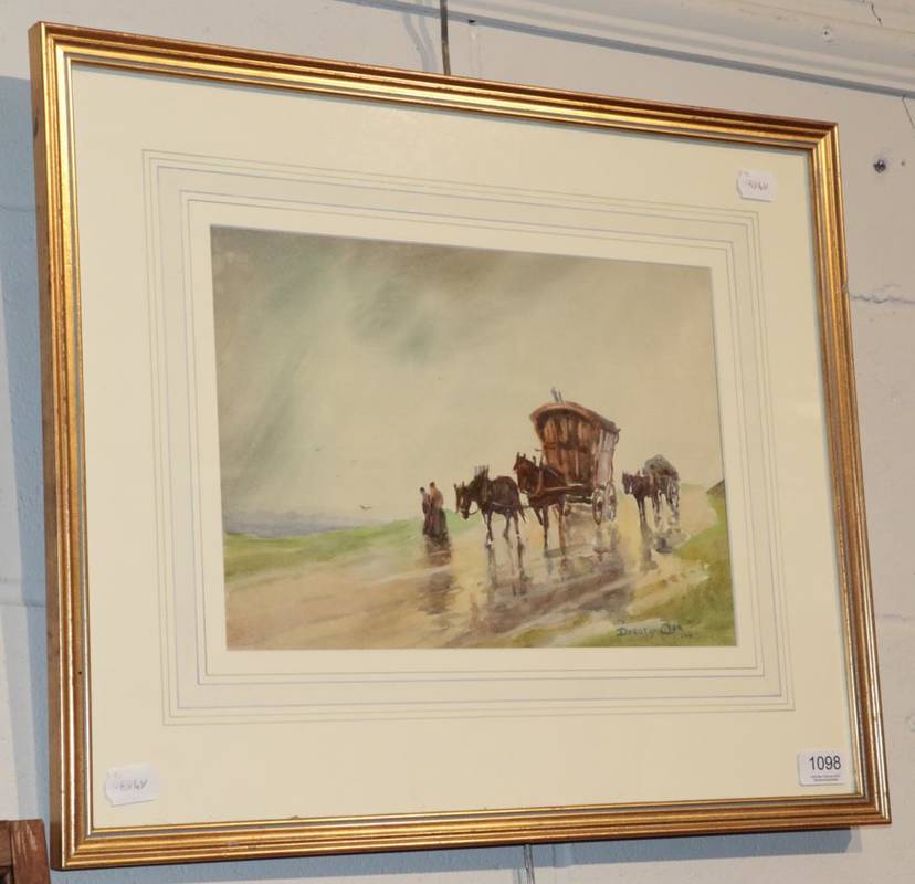 Lot 1098 - ~ Dorothy Cox (1892-1940) Horse and cart, signed, watercolour, 24cm by 35cm