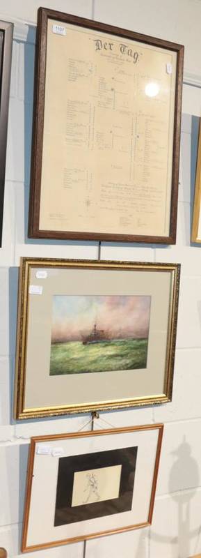 Lot 1107 - ~ William Binshall Birchall (1884-1941) 'King George cruisers', signed and dated 1916, watercolour