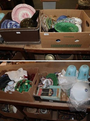 Lot 1157 - Four boxes of 19th century ceramics and glass including a large onion shape bottle