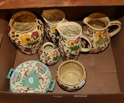 Lot 1172 - ~ Seven pieces of H J Wood Indian tree pattern hand painted china comprising: two jugs; a large...