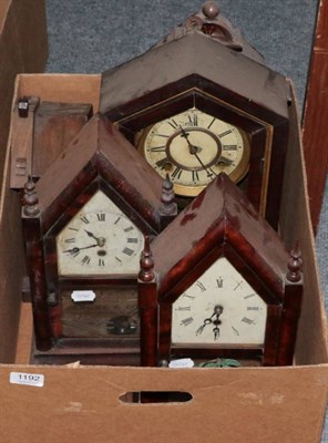 Lot 1192 - ~ Five 19th century American clocks including two Gothic style one day timepieces etc (5)