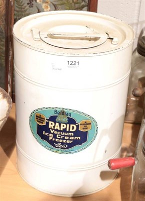 Lot 1221 - ~ A 1920's/1930's white painted cylindrical container labelled Beldray Rapid Vacuum Ice Cream...