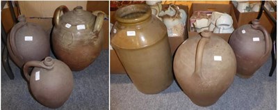 Lot 1231 - ~ A large stoneware cylindrical jar; and five assorted 20th century stoneware jugs of assorted...