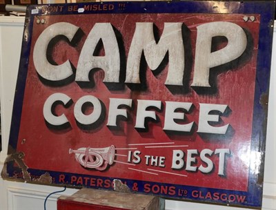 Lot 1236 - ~ A vintage enamel single sided advertising sign, Don't Be Misled Camp Coffee Is The Best, 82cm...