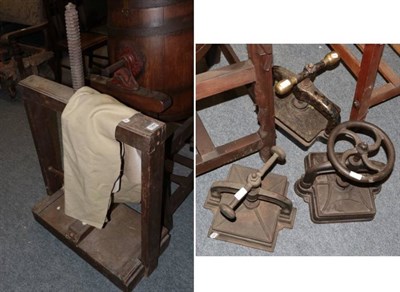 Lot 1264 - ~ A large late 19th century wooden book press with spiral turned handle and rectangular...