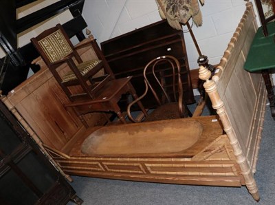 Lot 1300 - A pitch pine simulated bamboo double bedstead and two occasional tables