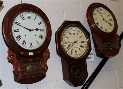 Lot 1303 - ~ A 19th century mahogany drop dial wall clock, twin train 8 day; with an American mahogany...