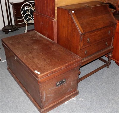 Lot 1310 - ~ A mid-19th century mahogany hinged silver chest, interior with removable tray and metal...