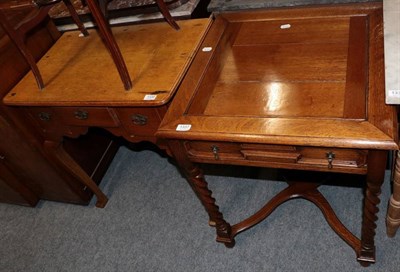 Lot 1337 - A 1920s oak side/card table, with removable top and barley twist legs