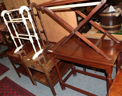 Lot 1346 - A pair of reproduction tables; two towel rails; and a mahogany side table