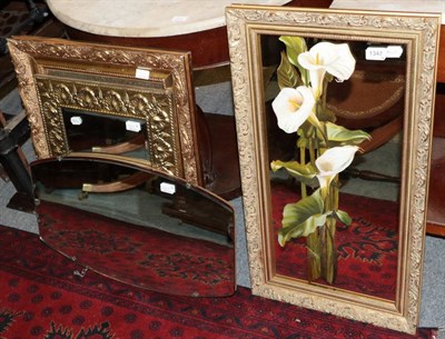 Lot 1347 - A small gilt and gesso rectangular wall mirror; a brass mirror with bevelled glass plate; a...