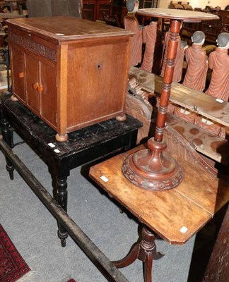 Lot 1350 - ~ A Victorian painted pine two drawer side table on ring turned legs, 91cm wide; an early 20th...