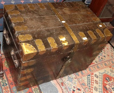 Lot 1360 - A brass bound oak silver chest