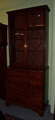 Lot 1404 - Late George III mahogany secretaire glazed bookcase, 94cm wide