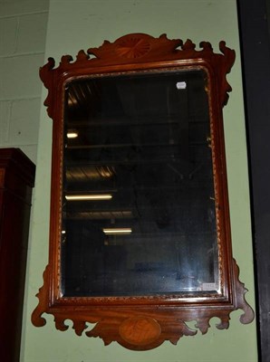 Lot 1412 - George III style mahogany and parcel gilt pier glass, inlaid with a shell, 105cm high