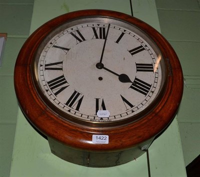 Lot 1422 - ~ A Victorian oak circular wall clock, Roman dial, single train movement, 46cm diameter