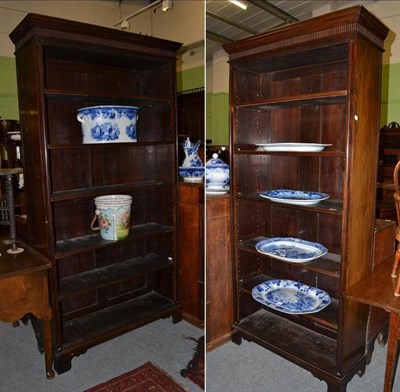 Lot 1446 - Matched pair of Victorian mahogany open bookcases with fluted friezes and five adjustable...