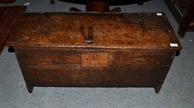 Lot 1448 - A 17th century oak chest of six plank construction, with hinged lid, 92cm wide