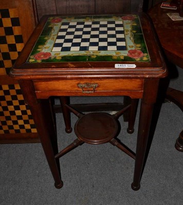 Lot 1451 - ~ An Edwardian mahogany tile top occasional table, early 20th century, the top inset with four...