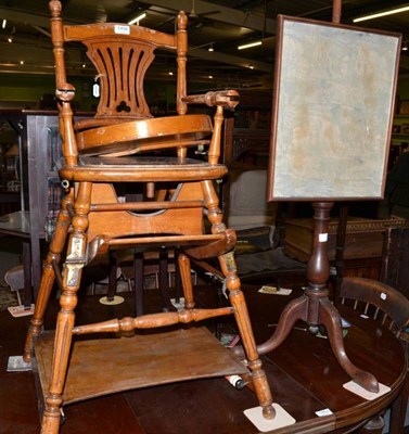 Lot 1456 - A 19th century childs metamorphic high chair; and a George III mahogany pole screen