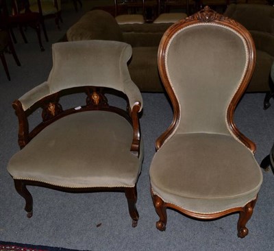 Lot 1480 - Victorian rosewood framed nursing chair, upholstered in cream velvet; and a rosewood and...