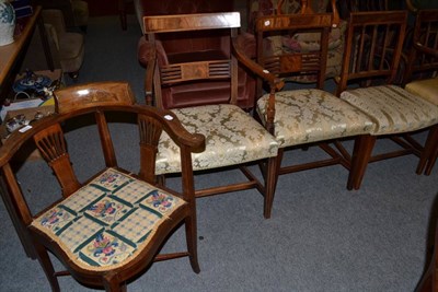 Lot 1488 - Set of four late George III dining chairs including two carvers; and an Edwardian mahogany...