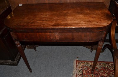 Lot 1507 - Late George III mahogany fold-over tea table, 91cm wide