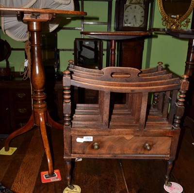 Lot 1523 - Two George III flip-top tripod tables; and a late George III mahogany Canterbury