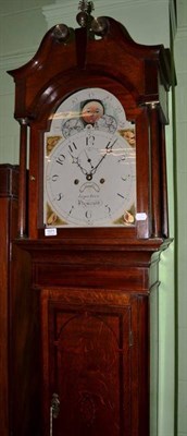 Lot 1571 - George III oak and mahogany cross banded 8-day longcase clock, with painted dial, Jasper Beer,...