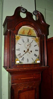 Lot 1577 - ~ A George III oak and mahogany 8 day longcase clock, Wilson (?), painted arch Roman dial with...