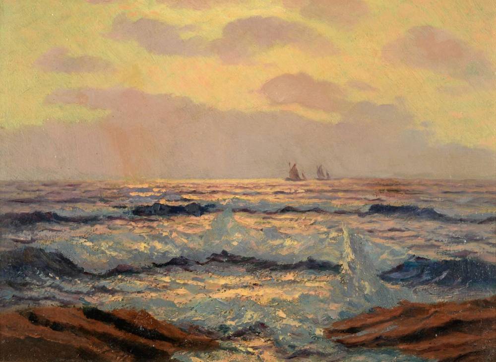 Lot 1 - Attributed to Julius Olsson (1864-1942)  ''Off St Ives'' Oil on canvas laid on board, 32.5cm by...