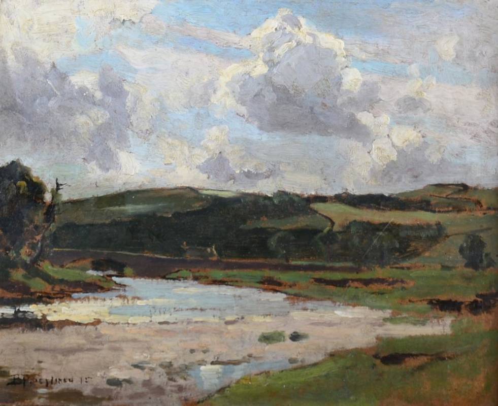 Lot 8 - Bertram Priestman RA, ROI, NEAC, IS (1868-1951) River landscape Signed and dated (19)15?, oil...
