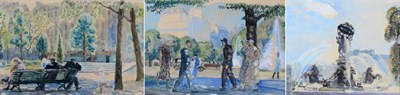 Lot 16 - Frederick (Fred) Cecil Jones RBA (1891-1966) Figures strolling beneath a canopy of trees,...
