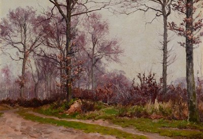 Lot 25 - William Baptiste Baird (1847-1899) American  Autumnal wooded path  Initialled, oil on canvas,...
